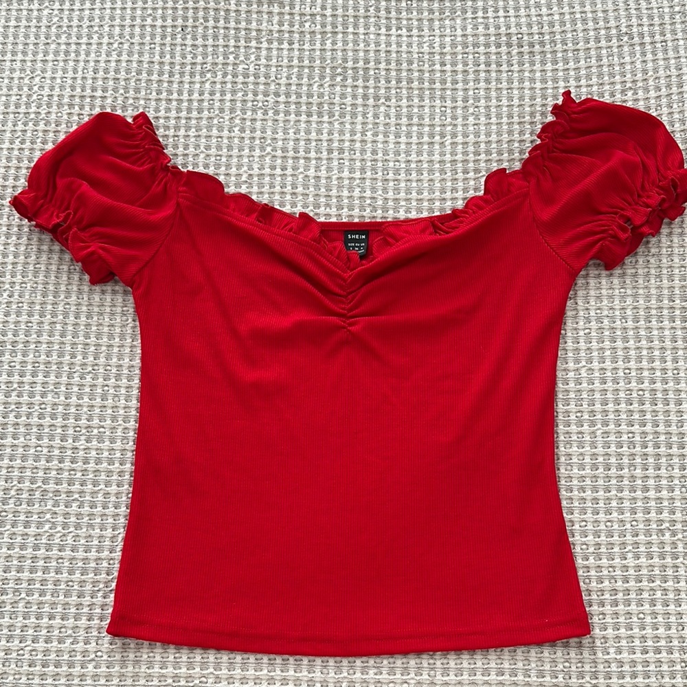 Red Off-Shoulder Ruffle Top